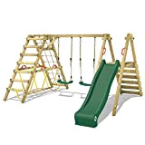 WICKEY Altalena per bambini Smart Shake con scivolo verde e struttura per arrampicata, altalena, altalena, doppia altalena in legno