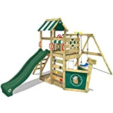 WICKEY Parco giochi in legno SeaFlyer Giochi da giardino con altalena e scivolo verde, Casetta da gioco per l'arrampicata con ...