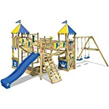 WICKEY Parco giochi in legno Smart Queen Giochi da giardino con altalena e scivolo blu, Torre d'arrampicata da esterno con ...