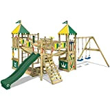 WICKEY Parco giochi in legno Smart Queen Giochi da giardino con altalena e scivolo verde, Torre d'arrampicata da esterno con ...
