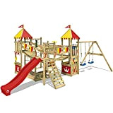 WICKEY Parco giochi in legno Smart Queen Giochi da giardino con altalena e scivolo rosso, Torre d'arrampicata da esterno con ...