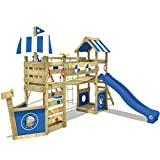WICKEY Parco giochi in legno StormFlyer Giochi da giardino con altalena e scivolo blu, Casetta da gioco per l'arrampicata con ...