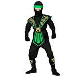 Widmann 38515 – Costume per bambini Ninja con set di armi, nero – verde, combattimento, guerrieri, Giappone, feste a tema, ...