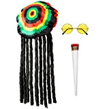 Widmann 68542 - Costume Rastamann, berretto con dreadlocks, occhiali e joint, Giamaica, festa a tema, Carnevale