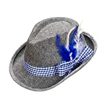 Widmann 95711 - Borsalino bavarese, con nastro e piume, in feltro, blu/bianco, cappello, costume tradizionale, copricapo, accessorio, carnevale, festa a ...