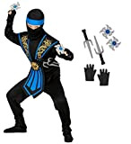 Widmann - Costume Ninja per bambini con set di armi, nero – blu, combattenti, guerrieri, giapponese, feste a tema, carnevale