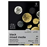Winsor & Newton 6694009 Mixed Media - Carta colorata in blocco, 25 fogli di carta pesante nera da 200 g/m², ...