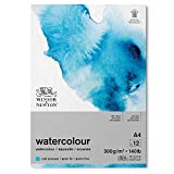 Winsor & Newton Watercolour Blocco Grana Fine 300 g - A4 - Incollato 1 Lato - 12 Fogli