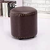 Wood Handcrafted Seating Footstool Footrest Ottoman Pouffe Round Makeup Coffee Table Chair Foot Stool with Faux Oil Wax Leather Cover ...