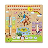 WoodyWood® Orologio Calendario per Bambini Orologio didattico in Legno Giocattolo educativo 30 x 30 cm Bilingue