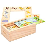 WOOMAX 46461 - Domino infantile animali della giungla - Giocattoli educativi per bambini - Include 30 pezzi in legno naturale ...