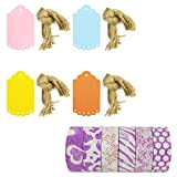 Wrapables Washi Tape + 40 etichette regalo smerlate con corde tagliate, viola glitterato, grande, multicolore, set da 6