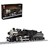 WWEI Tecnica mattoncini treno nero retrò locomotiva a vapore modello con binario, 1136 + mattoncini compatibili con Lego 10254