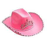 XCSM Cappello da Cowboy in Feltro con Paillettes Rosa con diadema per Uomo Donna Bambina Costume da Festa in Maschera ...