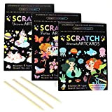Xijuer 3 Set Scratch Art Notes per Bambini, Unicorno/Sirena/Principessa Magic Scratch Book con matite in Legno, Pittura Artistica Fai da ...