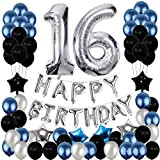 XLH Materiali Argento Blu Birthday Party Decorazione, Numero Palloncini, Buon Compleanno Striscione, Palloncino, Tavolo Girl Women Anniversario,16