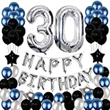 XLH Materiali Argento Blu Birthday Party Decorazione, Numero Palloncini, Buon Compleanno Striscione, Palloncino, Tavolo Girl Women Anniversario,30