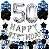 XLH Materiali Argento Blu Birthday Party Decorazione, Numero Palloncini, Buon Compleanno Striscione, Palloncino, Tavolo Girl Women Anniversario,50