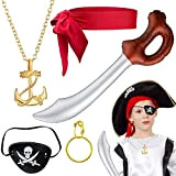 Xlong 5 Pezzi Accessori da Pirata,Accessori per Costumi da Pirata,Accessori Pirata Bambina,Bandana Rossa Pirata Bambino,Benda Occhio Pirata Bambini,Spada dei Pirati,Pirata ...