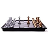 Yaya Chess Game Medievale Scacchi Set con Scacchi 32 Pezzi Oro Argento Magnetico Scacchi Set Scacchi, plastica, 36 cm