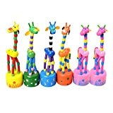 YeahiBaby 6 pz Bambini Giraffa in Legno Giocattolo premere Base Pollice burattini in Piedi Altalena Giocattoli Animali (Modello Casuale)
