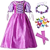 YOGLY Vestito da Principessa Rapunzel Bambina Raperonzolo Ballerina Pizzo Maxi Costume con Accessori Costume da Halloween Carnevale Cosplay Compleanno Natale ...