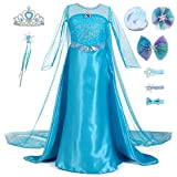 YONIER Costume da principessa Elsa per bambine,Set da Principessa Elsa Corona Bacchetta Guanti Treccia,vestito da principessa,regina delle nevi Frozen-Costume da ...