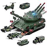 YOOYID Set da Giocattolo per Carro Armato per Bambini, Base di Carri Armati da Trasporto Militare con 6 Mini Veicoli ...