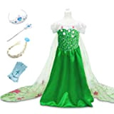 YOSICIL Costume da principessa Frozen Elsa Green Princess Costume Kids Girl Ricamo Fancy Dress con maniche in pizzo trasparente Princess ...