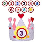 YOUYIKE Corona di Compleanno per Bambini, Cappello Compleanno Corona in Tessuto con Numeri Intercambiabili da 0 a 9, Blu+rosa Corona ...