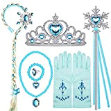 YQZQWQ Accessori per Costumi da Principessa Parrucca Treccia Princess Crown Tiara Collana Guanti Braccialetto Magico Anello per Ragazze Party