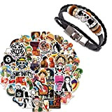Zaky 101 pezzi Anime One Piece Bracciale Pirata Sticker Vestito Regalo ideale per gli appassionati di Anime, Taglia unica, Argento