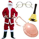 Zeus Party Kit Costume Completo Babbo Natale + CAMPANELLA + Pancia + Occhiali Vestito per Adulti Completo (Kit Completo: Costume ...