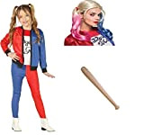Zeus Party Kit Harley QUIIN Margot- Costume Suicide Squad con Parrucca e Mazza da Basball Gonfiabile Cosplay Taglie Varie (5-6 ...