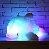 Zinsale 7 Cambi di Colore LED Lighten Giocattolo farcito con i Delfini Cuscino Peluche Luce Notturna (Blu, 30cm)