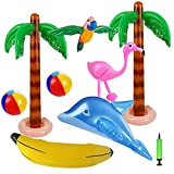 Zsroot 9 pezzi gonfiabili palme fenicotteri banana, palline gonfiabili da spiaggia delfino per Hawaii Luau Party Decor sfondo spiaggia