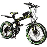 ZXQZ Biciclette Pieghevoli A 21 velocità, 6-7-8-9-10-11-12 Anni Mountain Bike con Doppi Freni A Disco e Doppi Ammortizzatori, per I ...