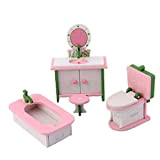 ZYCX123 Casa delle Bambole in Miniatura Mobili in Legno Bagno Set Dollhouse Sedia comò Vasca da Bagno Servizi igienici per ...